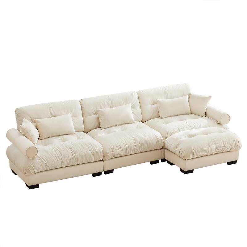 130" Velvet Oversized Modular Sectional Sofa with Ottoman & Cloud Cushions