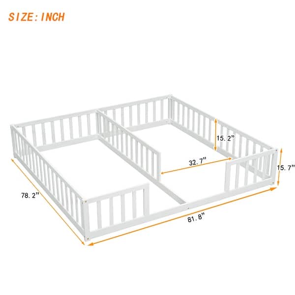 dimension image slide 0 of 3, Double Twin Floor Bed with Fence, Guardrails,Without Door
