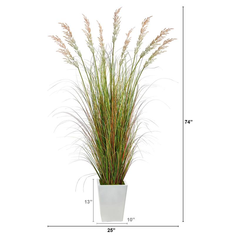 Artificial Grass Plant 74In Indoor Outdoor Decor White Planter - Green