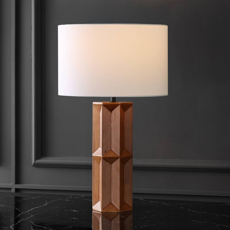 SAFAVIEH Couture Ferdinand Wood Table Lamp - 16"W x 16"D x 29"H - Walnut/White