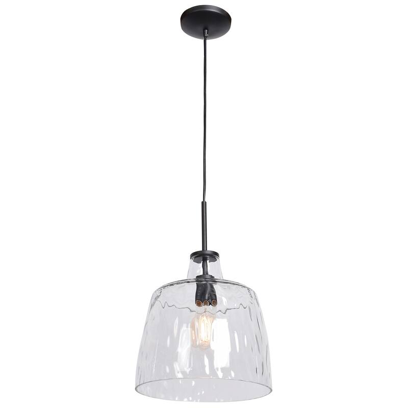 Access Lighting Simplicite Black Round Pendant with Clear Wavy Glass Shade - Black