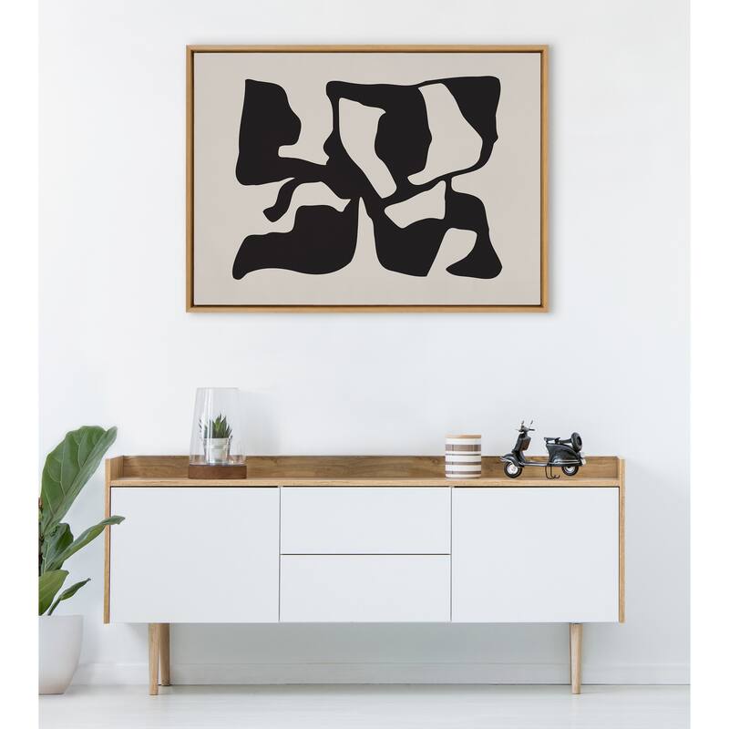 Kate and Laurel Sylvie Distorted Shapes of Black and Tan Framed Canvas by The Creative Bunch Studio