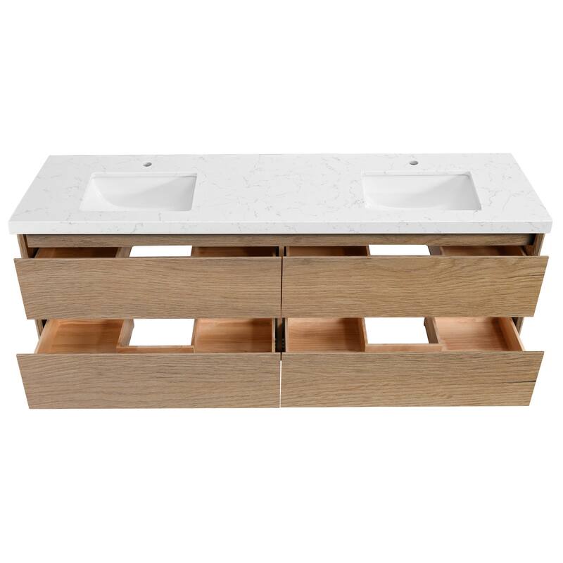 24"30"36"48"60"72"84" Floating Bathroom Vanity Engineered Stone Top with Rectangular Ceramic Undermount Sink