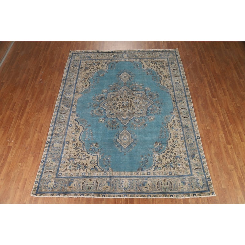 Blue Geometric Tabriz Persian Area Rug Oriental Handmade Wool Carpet - 8'5"x 10'11"