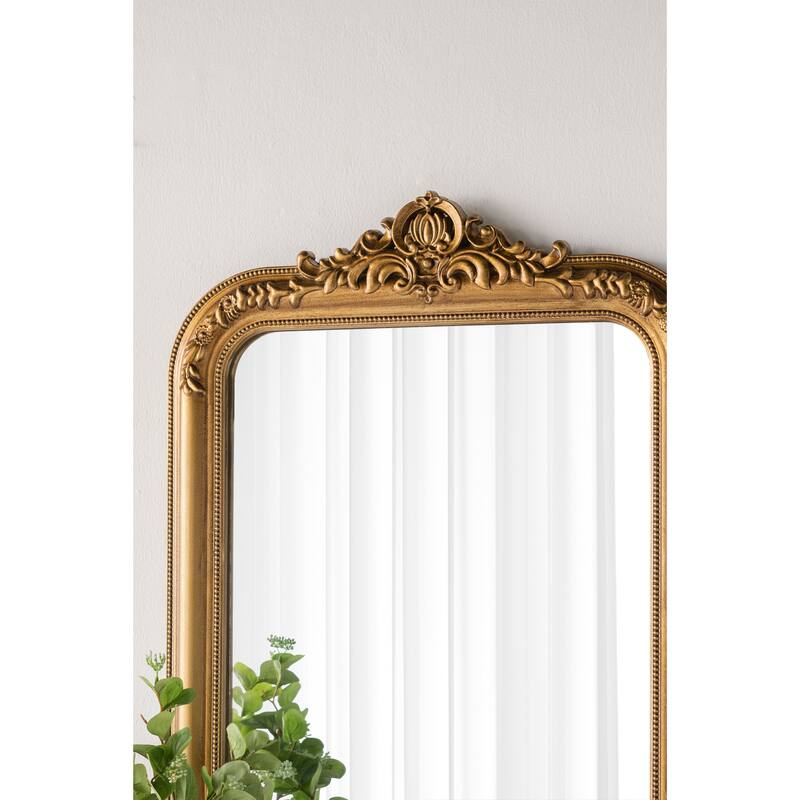23.5x37.5" Decorative Arched Wall Mirror With Ornate Gold Crest Design