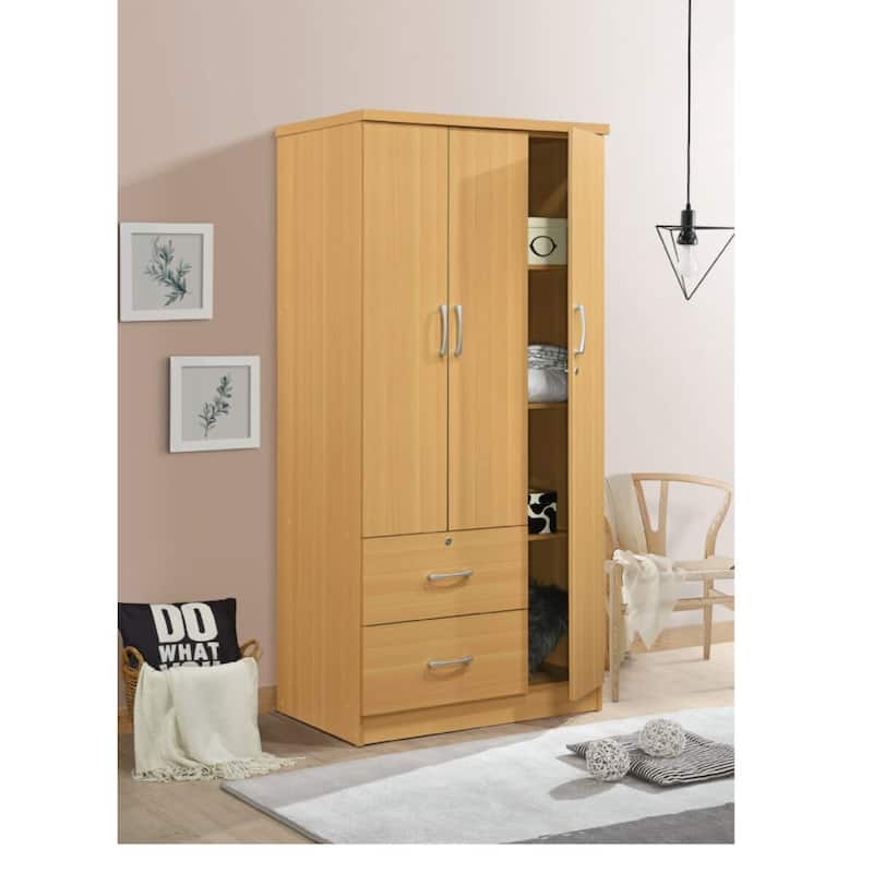 72" Beech 2 Drawers and 3 Shelves with 3 Doors Armoire