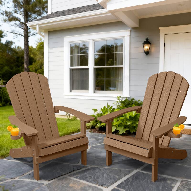 WINSOON All Weather HIPS Outdoor Plastic Adirondack Chairs Set of 2 - Teak
