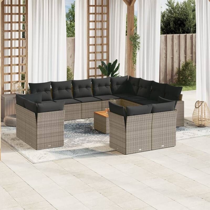 vidaXL Patio Sofa Set with Cushions Outdoor Furniture 13 Piece Poly Rattan - 21.7 x 21.7 x 14.6 - Grey
