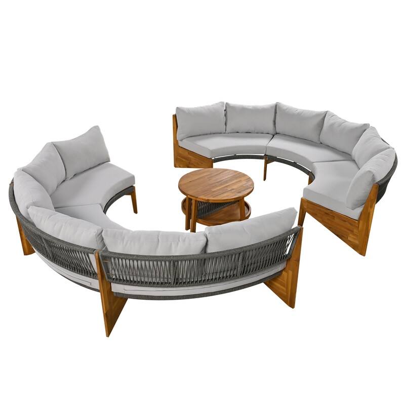 Patio 3-Piece Conversation Set, 6-Person Outdoor Seating Group with Cushions and a Coffee Table, Half Moon Patio Furniture Sets