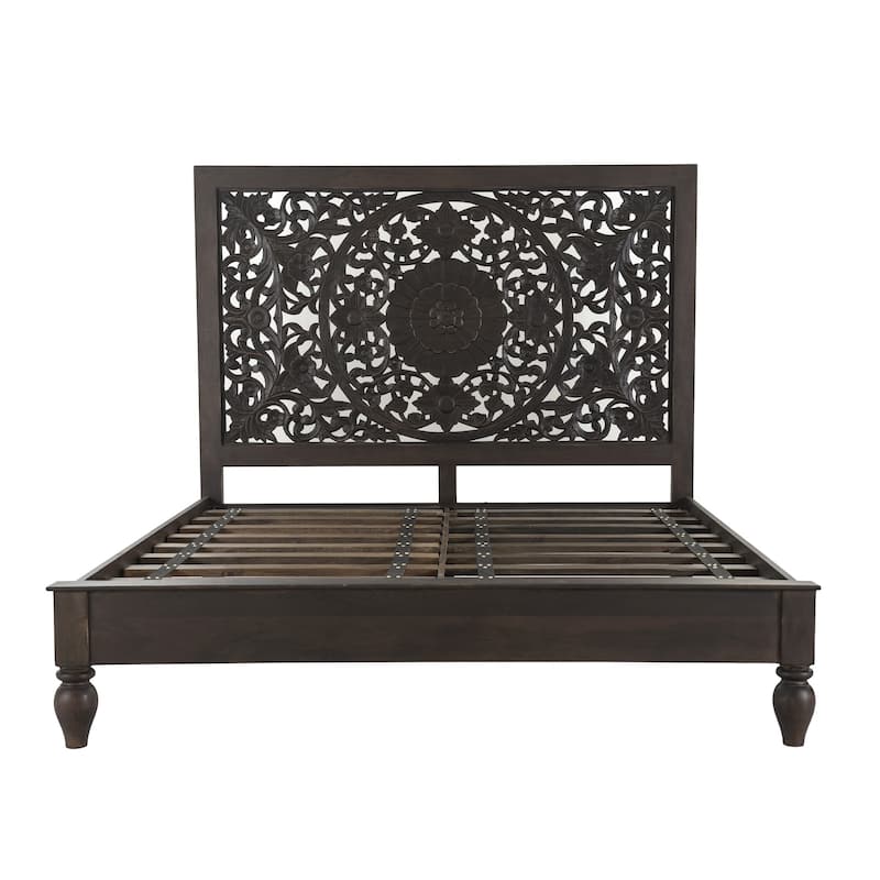 Haveli Solid Mango Wood King Bed - Brown