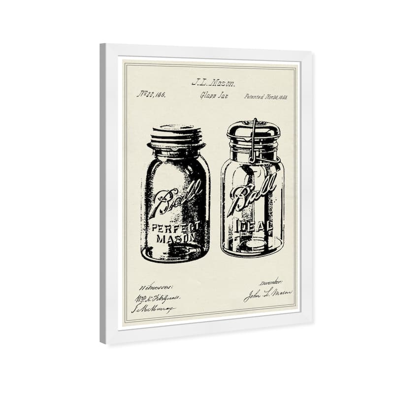 Wynwood Studio Prints Food and Cuisine Mason Glass Jar Patent 2 Black and Eggshell Rustic Wall Art Canvas Print