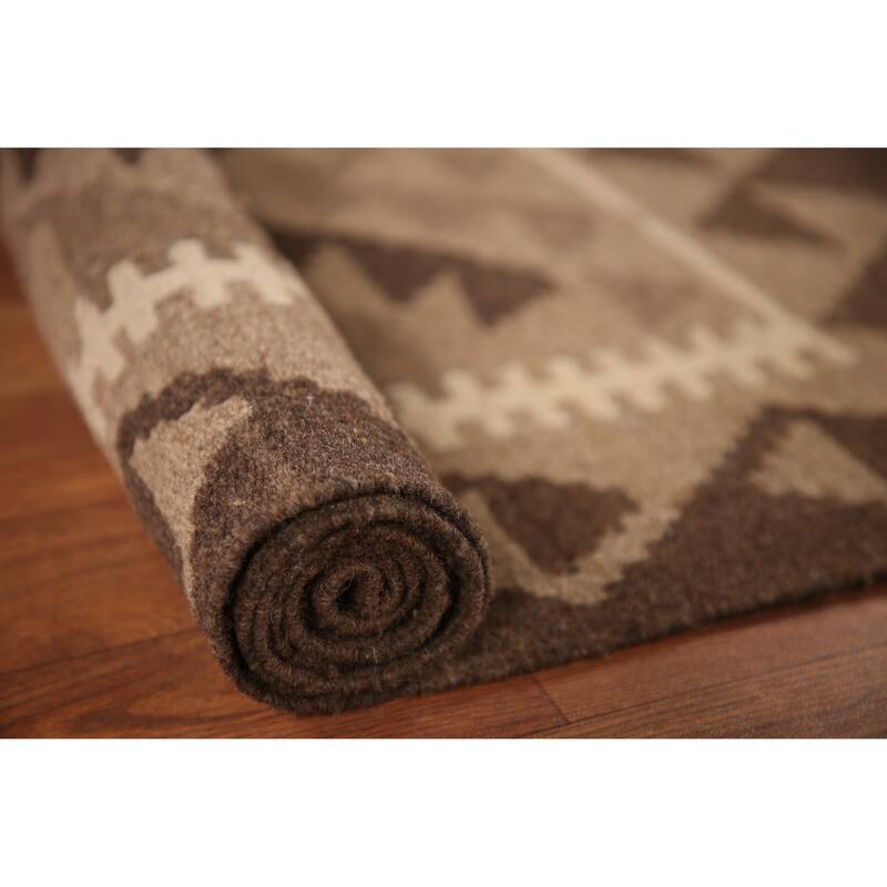 Geometric Kilim Oriental Area Rug Flat-weave Wool Foyer Carpet - 3'3" x 4'8"