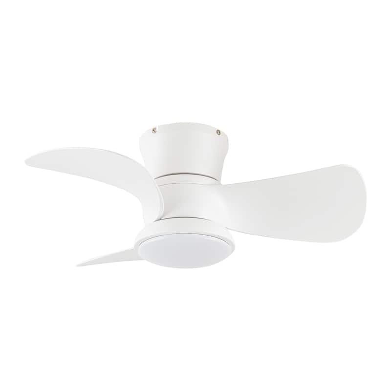 31" Modern White Dimmable LED Hugger Ceiling Fan with Light and Remote