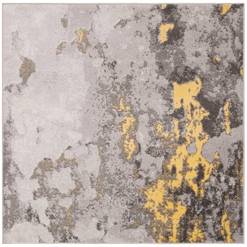 SAFAVIEH Adirondack Cordelia Abstract Glam Rug - 12' x 12' Square - Grey/Yellow
