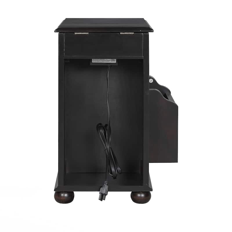 End Table Flip Top Side Table with USB Ports, One Multifunctional Drawer with cup holders, Sofa Couch Table with Bookshelf