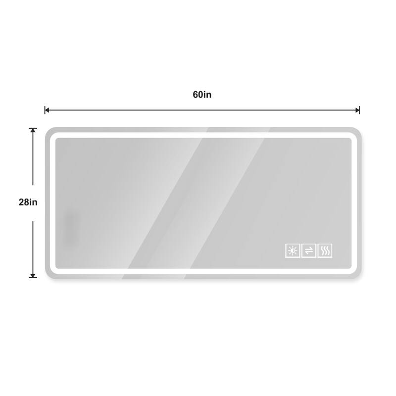 28 * 60inch LED Bathroom Vanity Mirror ,wall mirror,Anti-Fog, Dimmable,Shatter-Proof Tempered Glass - Silver