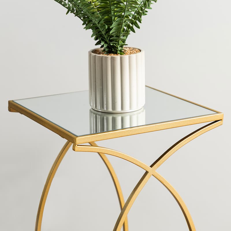 Glitzhome Set of 2 Modern Glam Glass Top Nesting Side Table