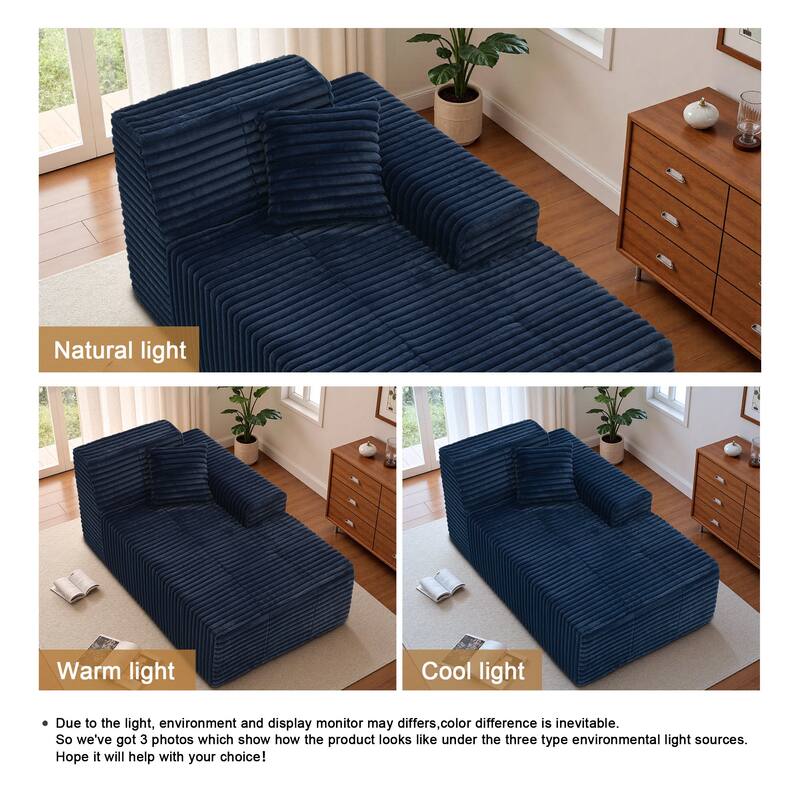 Corduroy Oversized Low-back Modular Loveseat Chaise with Pillow