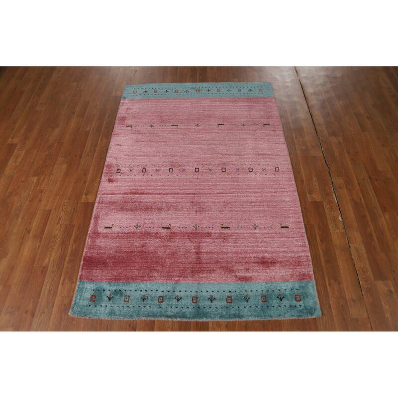 Little Animals Pink Gabbeh Oriental Rug Hand-Knotted Wool Carpet - 3'11" x 5'10"