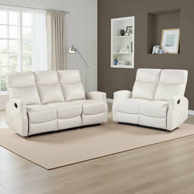 Centralia Faux Leather 2-Piece Manual Double Reclining Sofa Set
