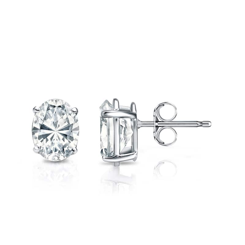 Auriya Natural Oval 4-Prong Diamond Stud Earrings 1.00 to 3.00 ct. tw. Push-Back (F-G VS) - 2.00ct. tw. - Gold - White