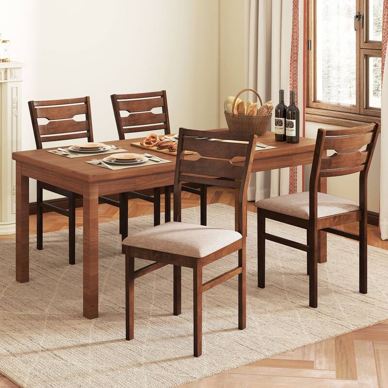 Gymax Dining Chair Set of 4 w/ Rubber Wood Frame Padded Seat Curved