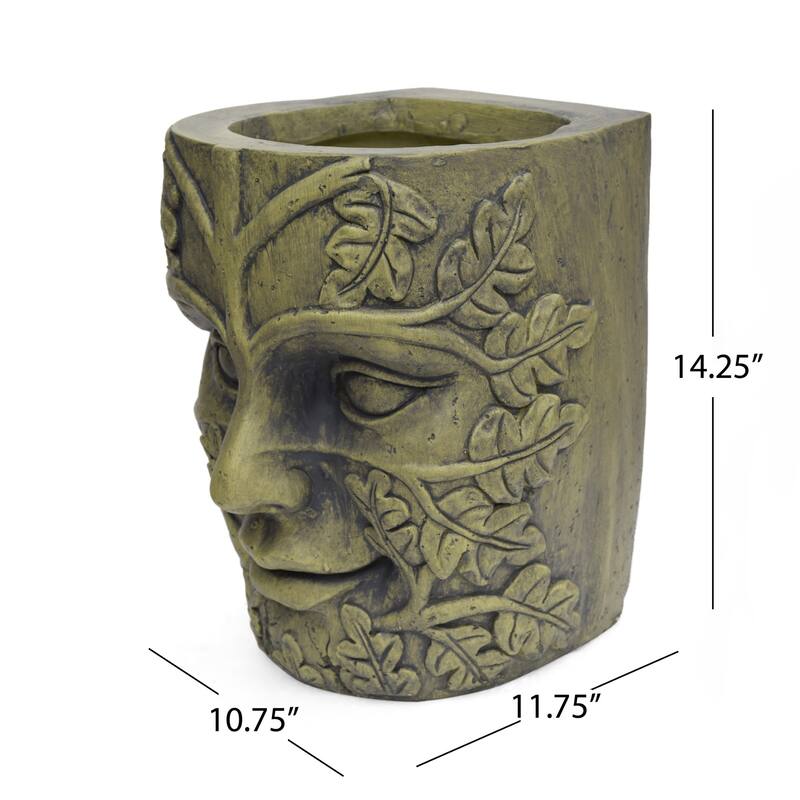 Outdoor stone statue planter with drainage hole, suitable for garden and patio.