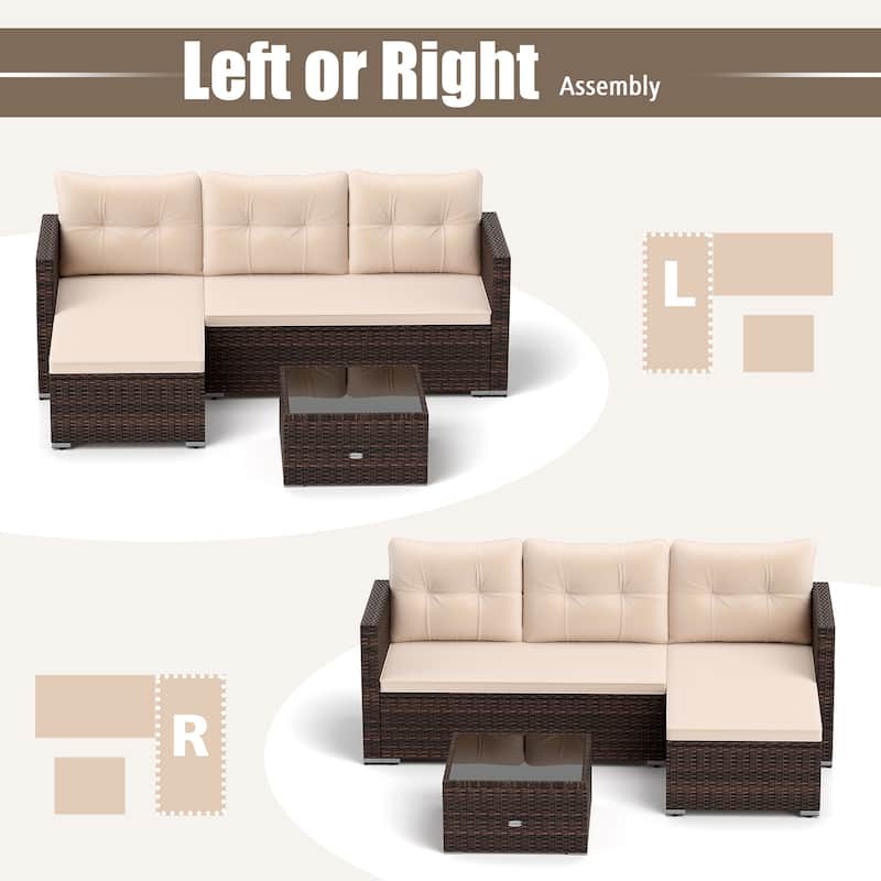 Gymax 4 Seats Outdoor Patio Furniture Set L-Shaped Couch Set for Yard