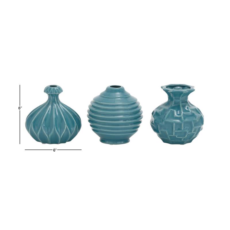 Ceramic Decorative Vase with Varying Patterns - Set of 3 Gold, Blue, White, Cream - Roche River Decor
