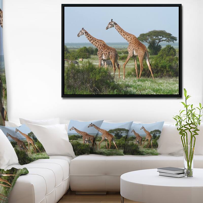 Designart "Two Giraffes in African Savannah" African Framed Canvas Art