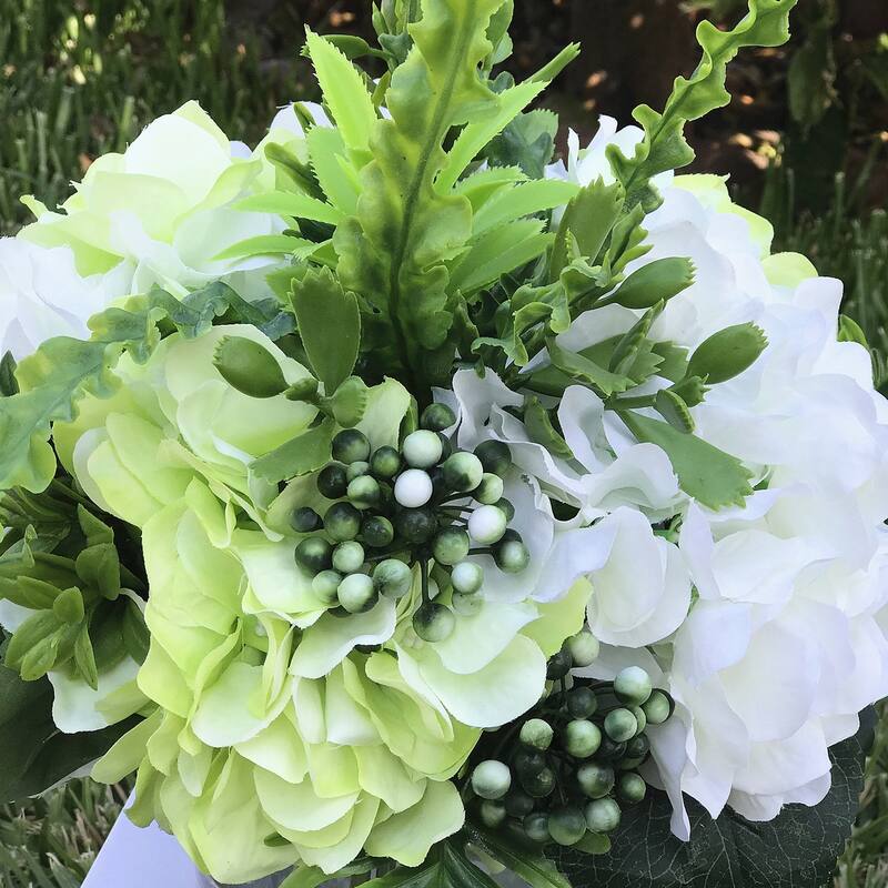 Enova Home Artificial Mixed Fake Silk Hydrangea Flowers Arrangement in Clear Glass Vase for Home Office Decoration