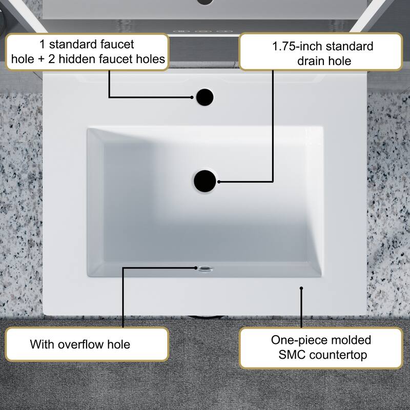 Ansel Freestanding Bathroom Vanity with Single Sink, One Glass Shelf, Metal Legs
