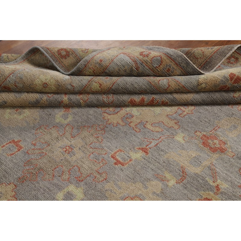 Hand Knotted Oriental 100% Wool Carpet Transitional All-Over Greys & Charcoal Oushak Area Rug - 11' 9'' X 8' 8''