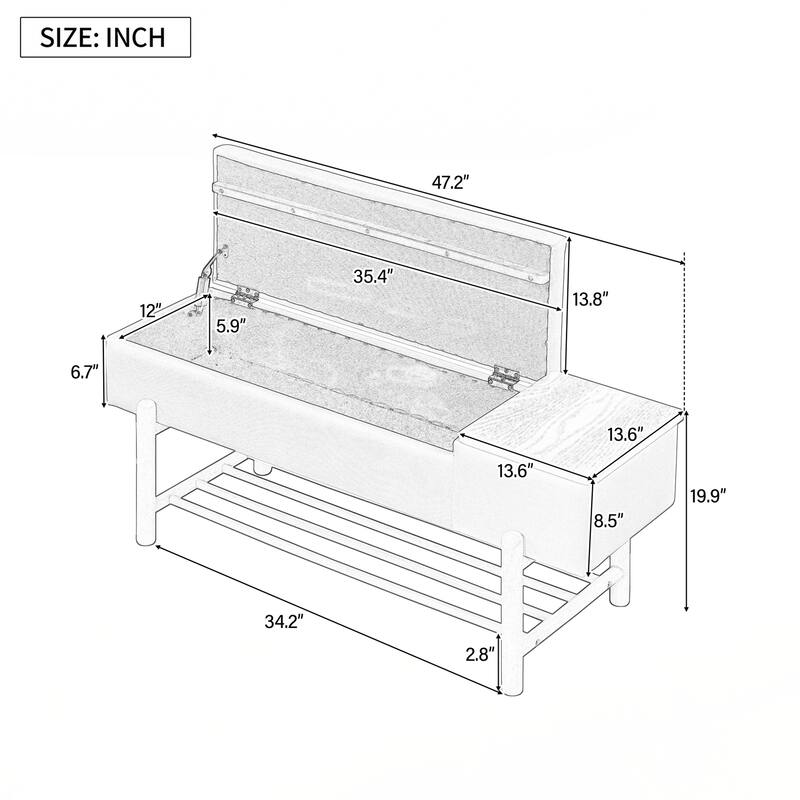 Farmhouse Upholstered Storage Bench with Hidden Compartment, Modern Entryway Bench for Living Room, Entryway