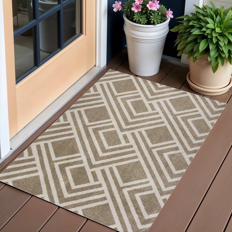 Nami Modern Geometric Weather Resistant Current & Stylish Outdoor Rug - 3' x 5' - Beige
