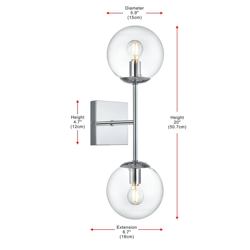 Nina 2 Light Clear Glass Wall Sconce