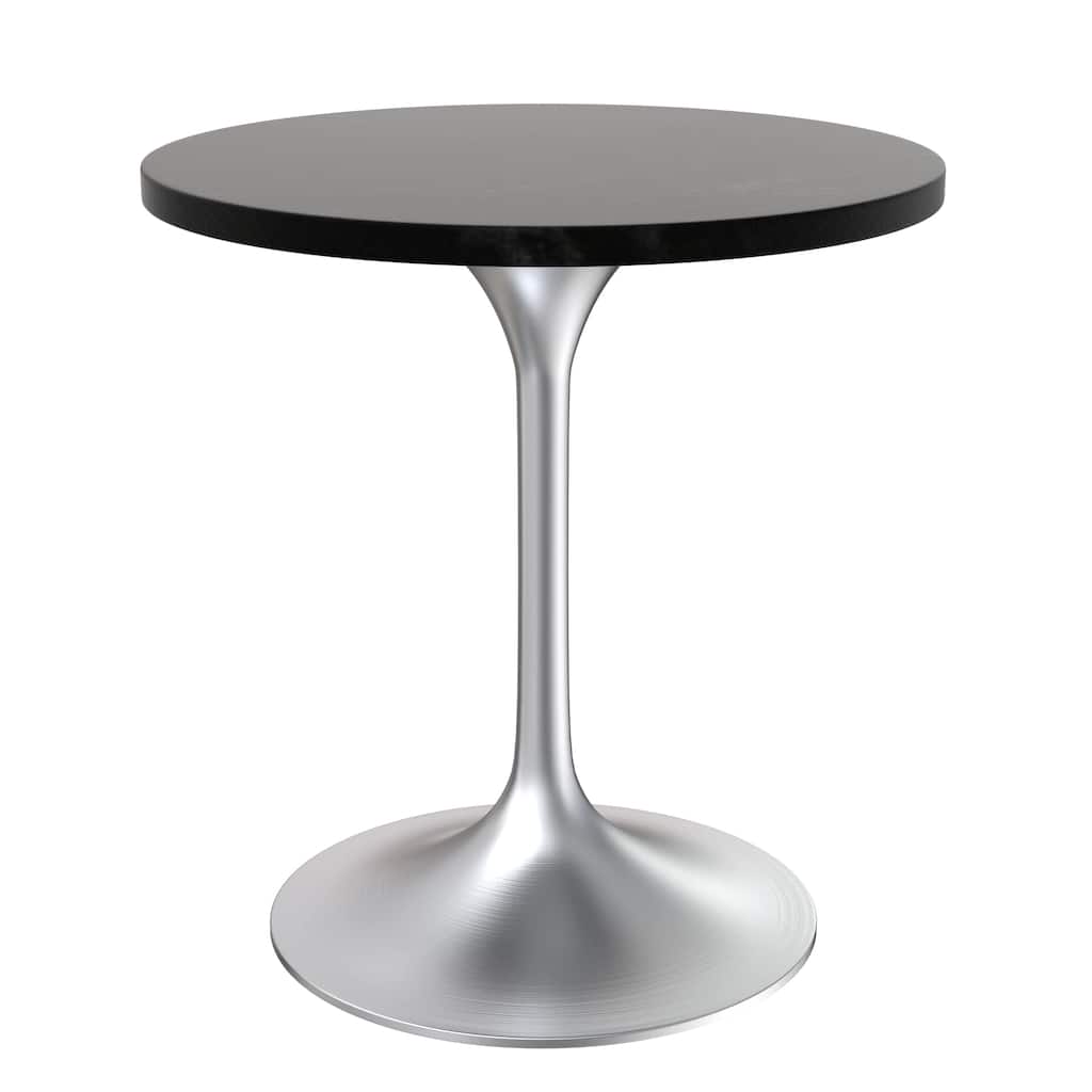 LeisureMod Verve 27" Round Dining Table with MDF Wood TableTop and Brushed Chrome Base for Kitchen & Dining Room