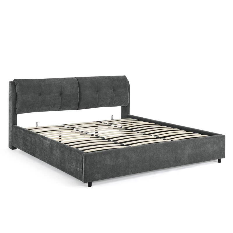 Storage Upholstered Hydraulic Platform Bed with Integrated Headboard for Bedroom