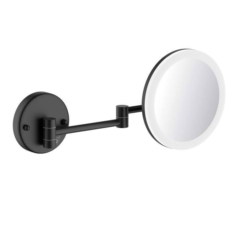 Circular LED Wall Mount One Side 5x Magnifying Make Up Mirror - Matte Black