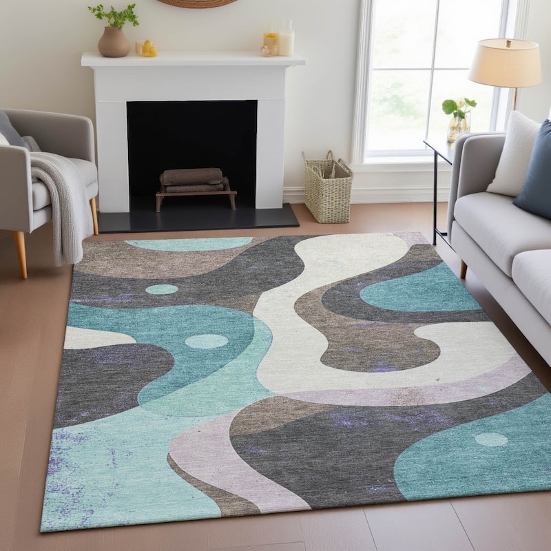 Machine Washable Indoor/Outdoor Casual Contemporary Chantille Rug