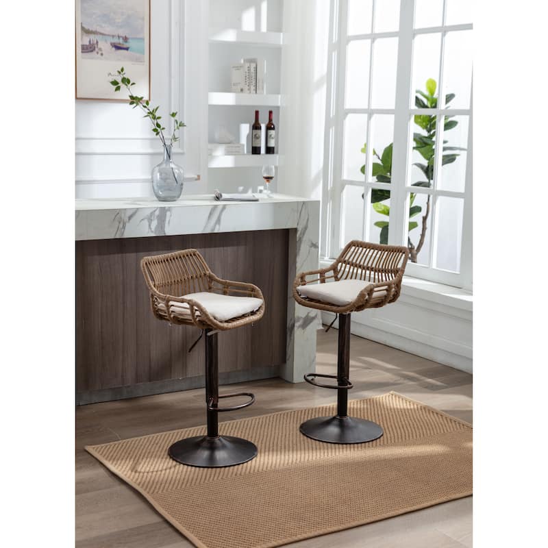 Set of 2 Swivel Upholstered Adjustable Counter Height Bar Stools With Footrest