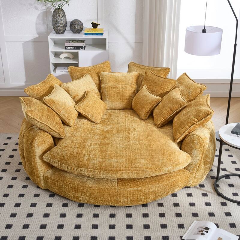 81.10" Double Bread Extra Large Round Sofa Bed with Armrests and Large Cushions