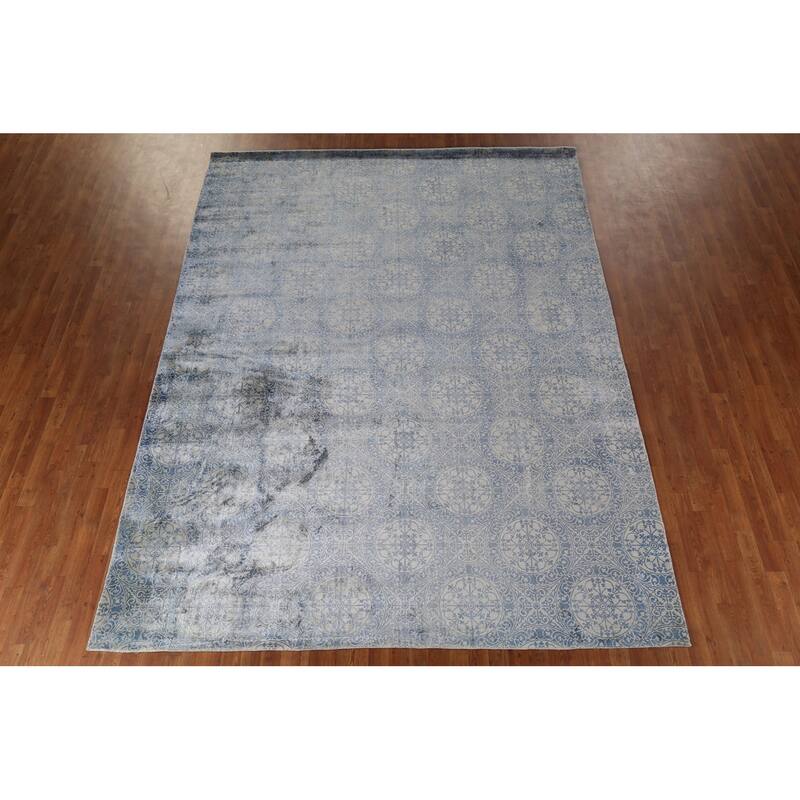 Handmade Wool & Silk Geometric Abstract Indian Area Rug - 8'5"x 11'4"