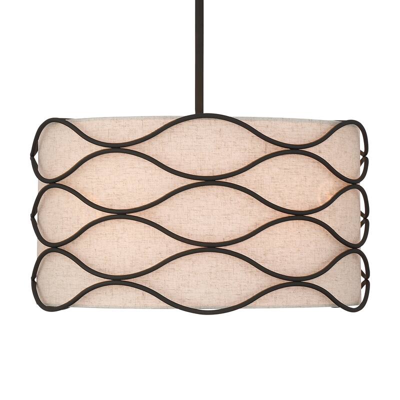 Acroma 4-light Modern Wave Frame Drum Chandelier with Fabric Shade