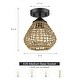 preview thumbnail 5 of 6, 1-Light Bohemian Rattan/Seagrass Semi-Flush Mount Ceiling Light - D8"x H9.3" - Black/Lime - 8 in. W