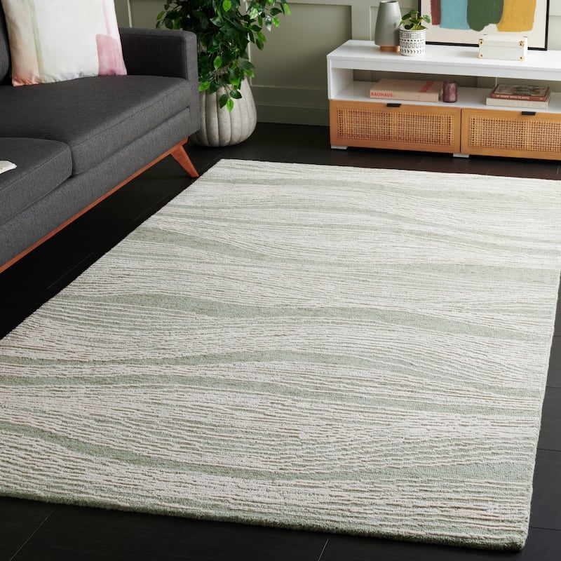 SAFAVIEH Handmade Metro Annarosa Modern Abstract Wool Rug - 5' x 8' - Sage/Ivory - Rectangle