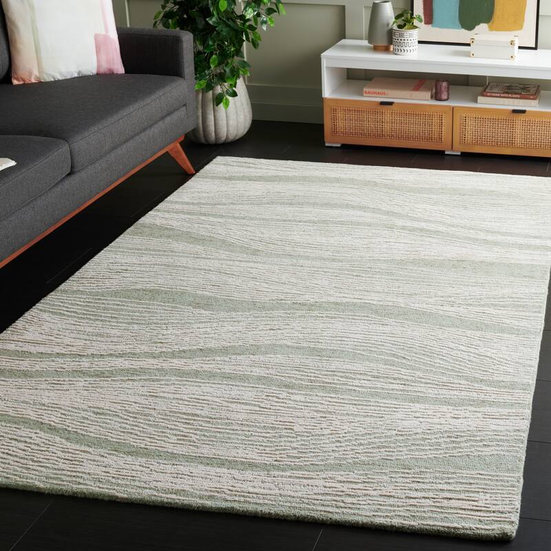 SAFAVIEH Handmade Metro Fetnete Modern Abstract Wool Rug - 3' x 5' - Sage/Ivory