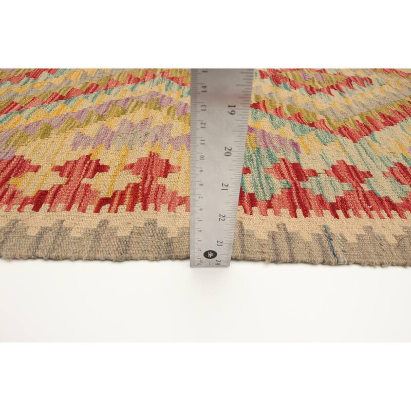 ECARPETGALLERY Flat-Weave Bold and Colorful Olive Wool Kilim - 2'9 x 4'5
