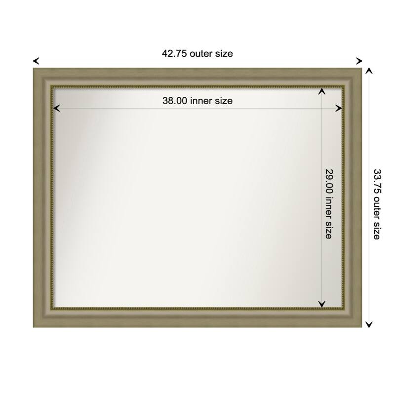 Vegas Silver Framed Non-Beveled Custom Wall Mirror, Bathroom Vanity Mirror - Outer Size: 42.75 x 33.75