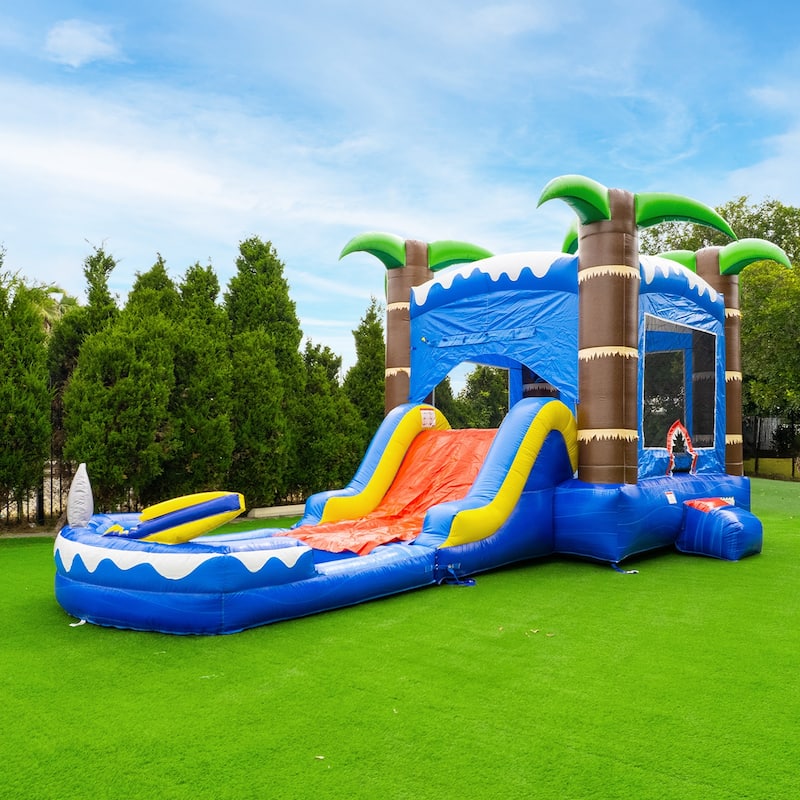 HeroKiddo 15' Ocean Shark Commercial Grade Inflatable Water Slide with Attached Splash Pool (No Blower Included), Outdoor Fun